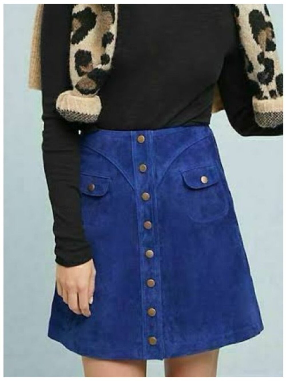 Anthropologie Sapphire Blue Suede Skirt - NWT - SZ 12